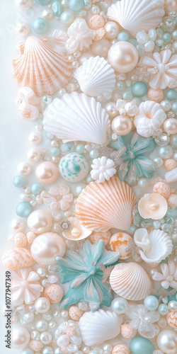 Seashells and Pearls in Pastel Coastal Arrangement