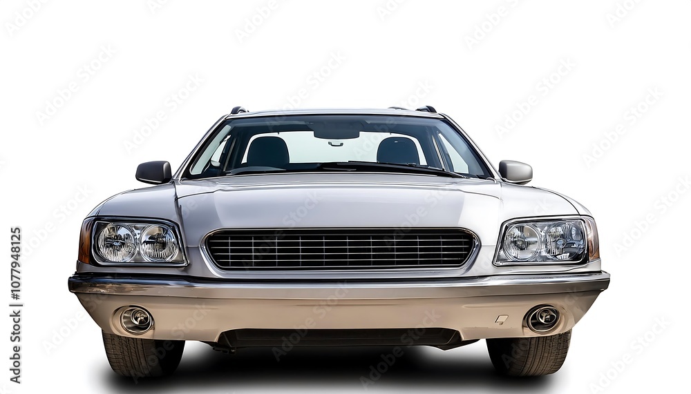 A gleaming silver sports car, isolated on a pristine white background, exudes luxury and speed A gleaming silver sports car, isolated on a pristine white background, exudes luxury and speed