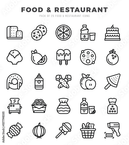Vector icons set of Food and Restaurant. Lineal style Icons.