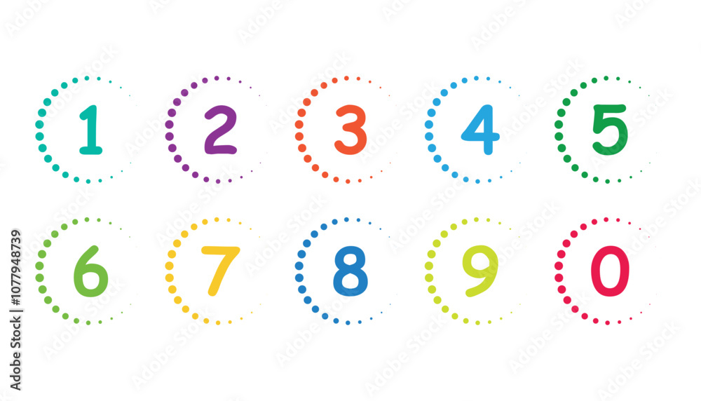 Colorful bullet points number set from zero to nine. dotted circles and numbers. colorful number digit vector icon. Numbers symbols. Flat icons . Set of 1-9 numbers Colorful bullet points number set from zero to nine. dotted circles and numbers. colorful number digit vector icon. Numbers symbols. Flat icons . Set of 1-9 numbers