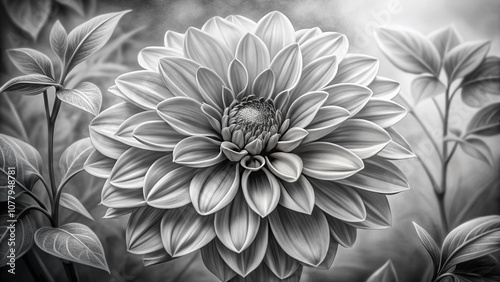 Elegant Black and White Flower Drawing with High Depth of Field, Capturing Intricate Petal Details and Artistic Lines for Botanical Illustrations in Fine Art Photography