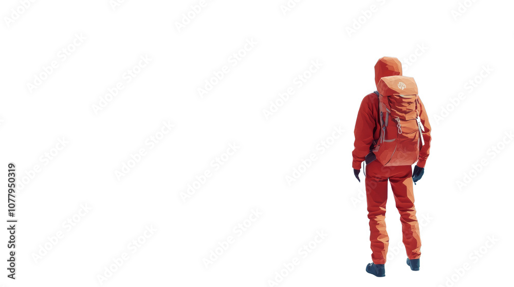 Mountain climber with backpack viewing snow-covered peaks Mountain climber with backpack viewing snow-covered peaks
