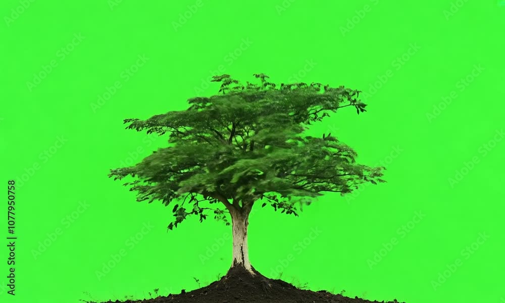 Tree grow on green screen. Generative AI