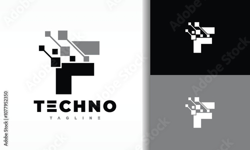 letter F pixel tech logo