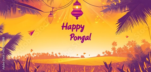 illustration of a happy Pongal festival  background with the text Happy Pongal photo