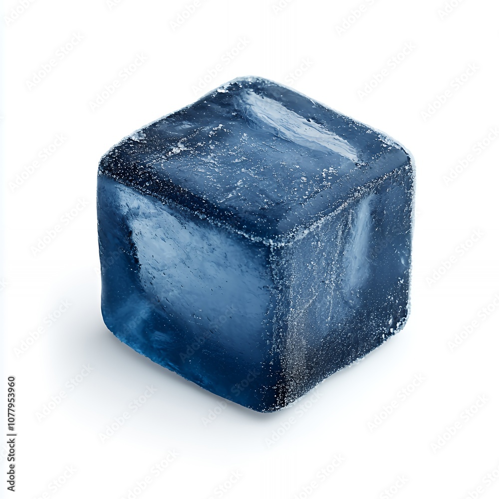 Single blue ice cube isolated on white background. Single blue ice cube isolated on white background.