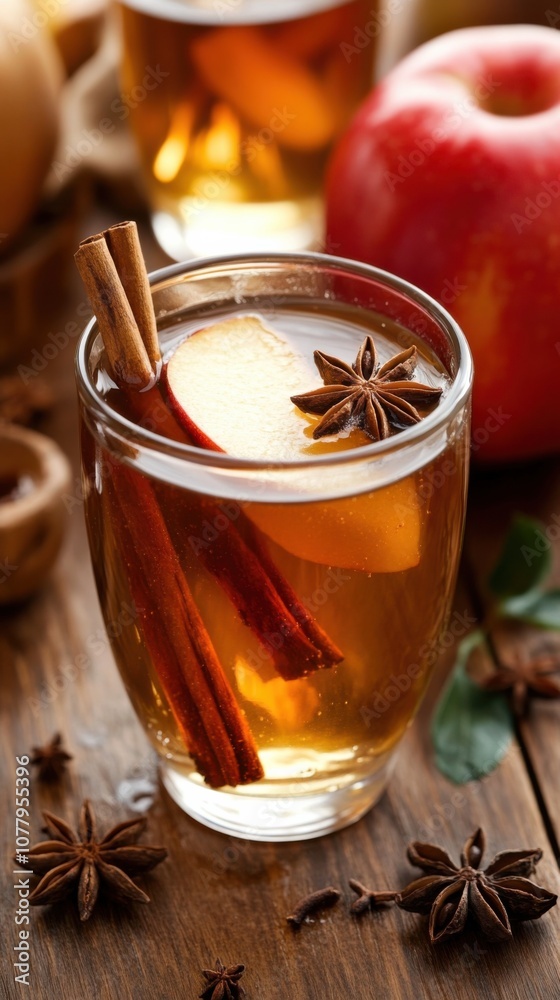 Cozy autumn beverage with steaming cinnamon and apple aromas Cozy autumn beverage with steaming cinnamon and apple aromas