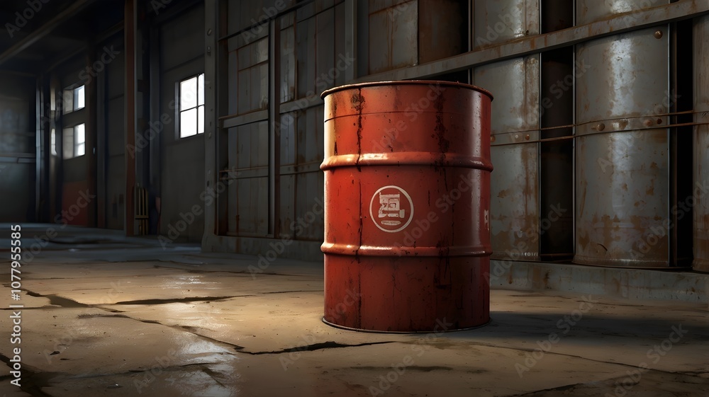 illustration of red metal oil barrel. generative ai illustration of red metal oil barrel. generative ai