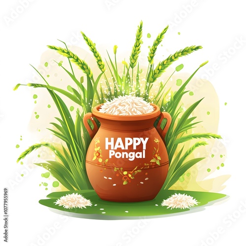 illustration of happy Pongal festival with text Happy Pongal in white background