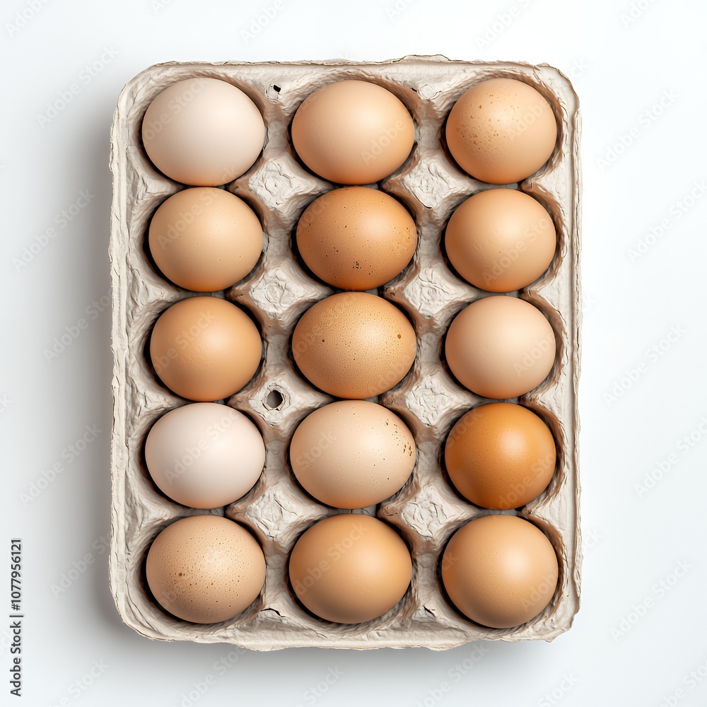 A carton of brown and white eggs on a white background. A carton of brown and white eggs on a white background.