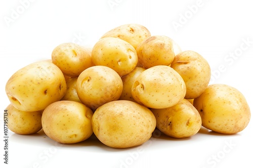 A pile of yellow potatoes isolated on a white background.