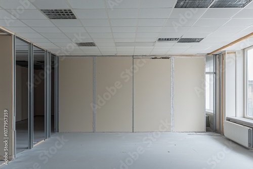 Installation of a drywall partition.