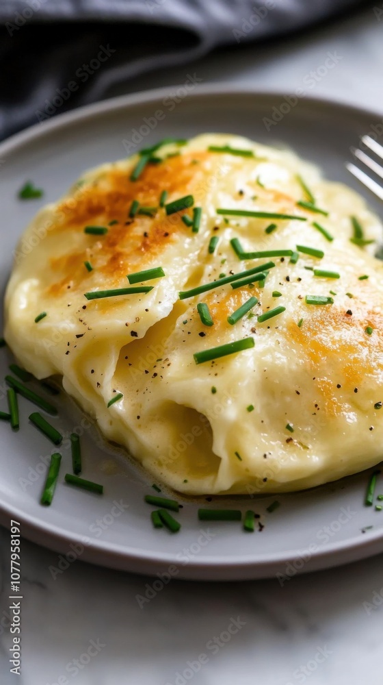 Delicious creamy maultaschen dumplings with fresh chives for a springtime meal Delicious creamy maultaschen dumplings with fresh chives for a springtime meal