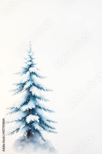 Snowy pine tree on white background christmas backdrop Illustration Watercolor painting art style 