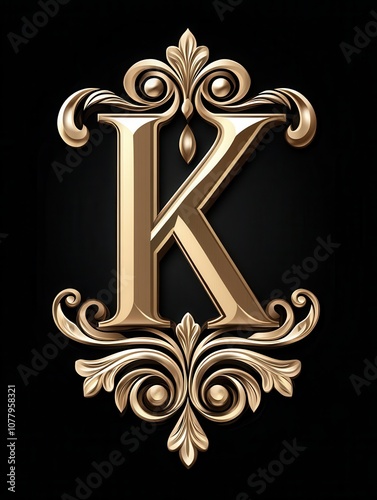 Gold letter K. Elegant Graceful logo. Calligraphic beautiful style. Ornate monogram. Vintage emblem for book design, brand name, business card, Restaurant, Boutique, Hotel. Generated by AI