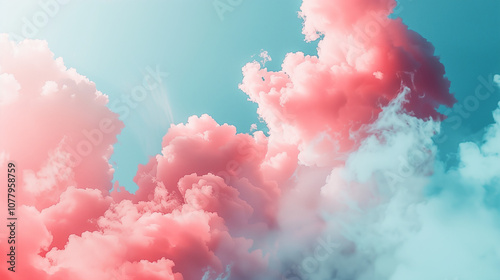 Abstract pastel coral pink color paint with pastel blue background