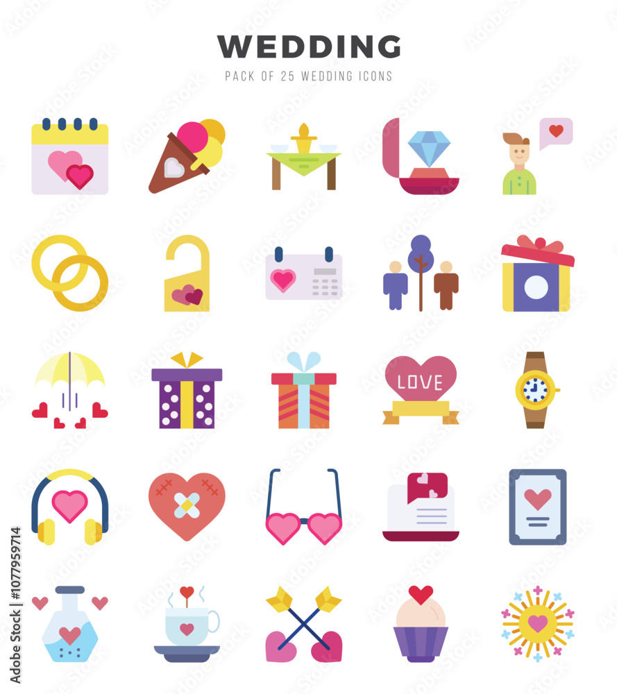 Wedding Flat icons collection. 25 icon set in a Flat design. Wedding Flat icons collection. 25 icon set in a Flat design.