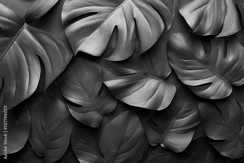 Fototapeta premium tropical black leaves with a textured surface captured in a moody light setting creating an abstract pattern that highlights the beauty and intricacies of nature