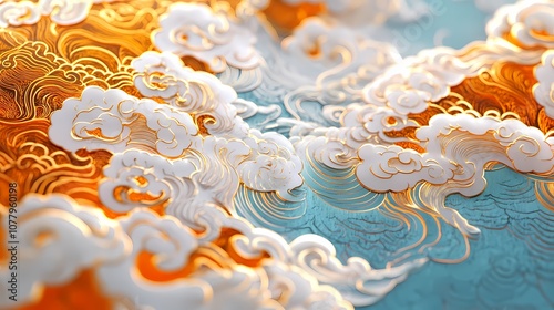 Fototapeta Naklejka Na Ścianę i Meble -  Traditional Chinese 3d auspicious cloud illustration poster background