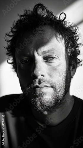 Dramatic black and white portrait with backlit effect