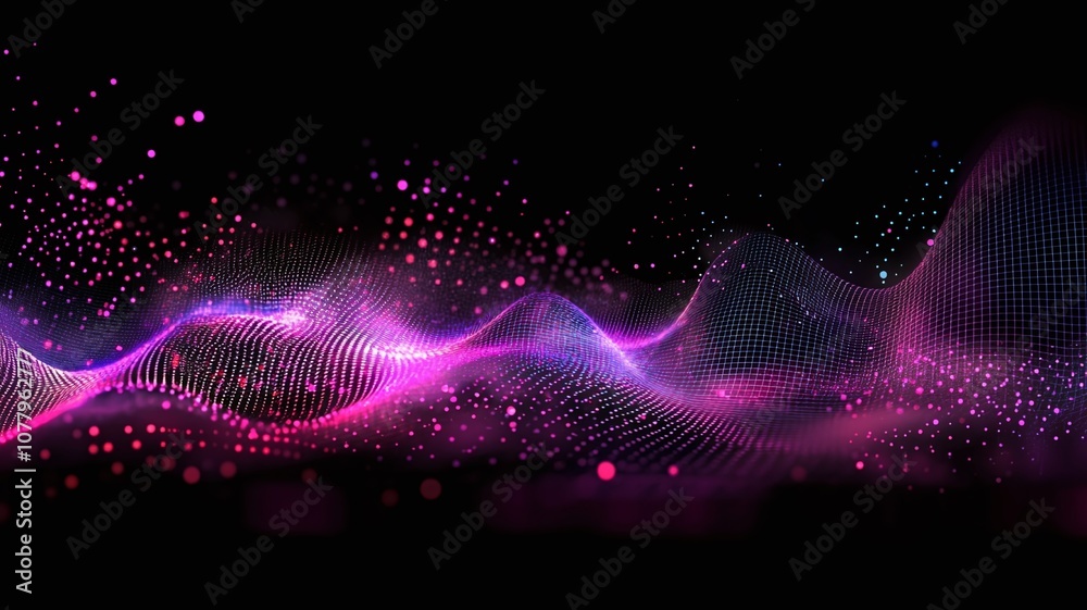 abstract background of purple waves and dots on a black background abstract background of purple waves and dots on a black background