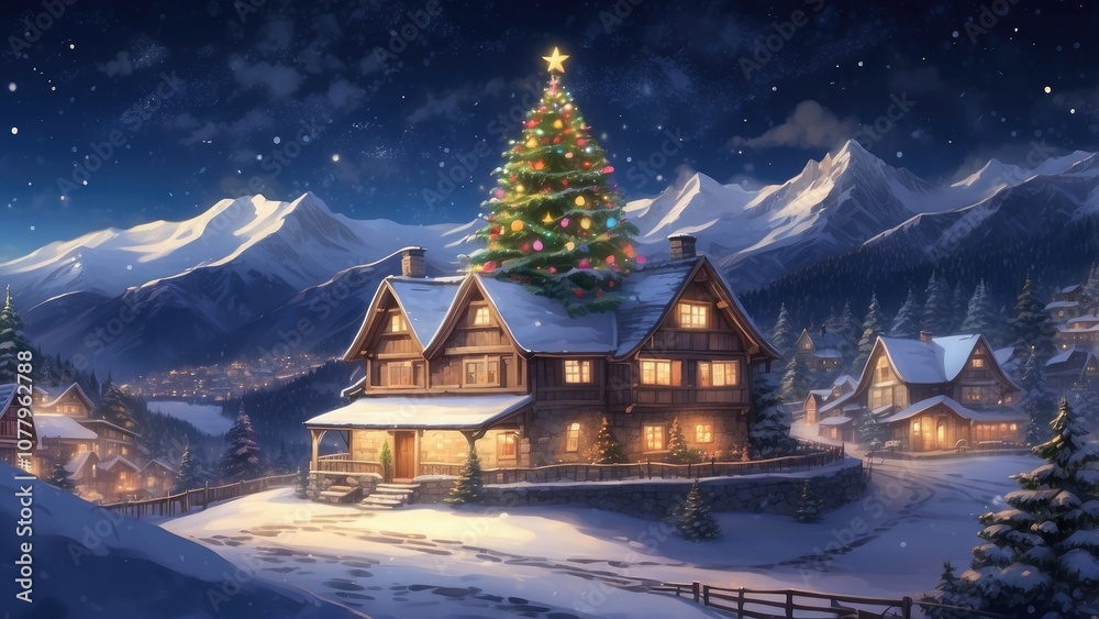 Majestic Christmas tree glowing with twi Majestic Christmas tree glowing with twi