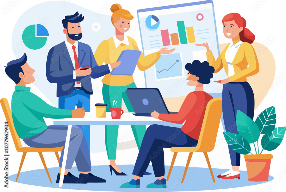 business team meeting and collaboration illustration with presentation transparent png file. business team meeting and collaboration illustration with presentation transparent png file.