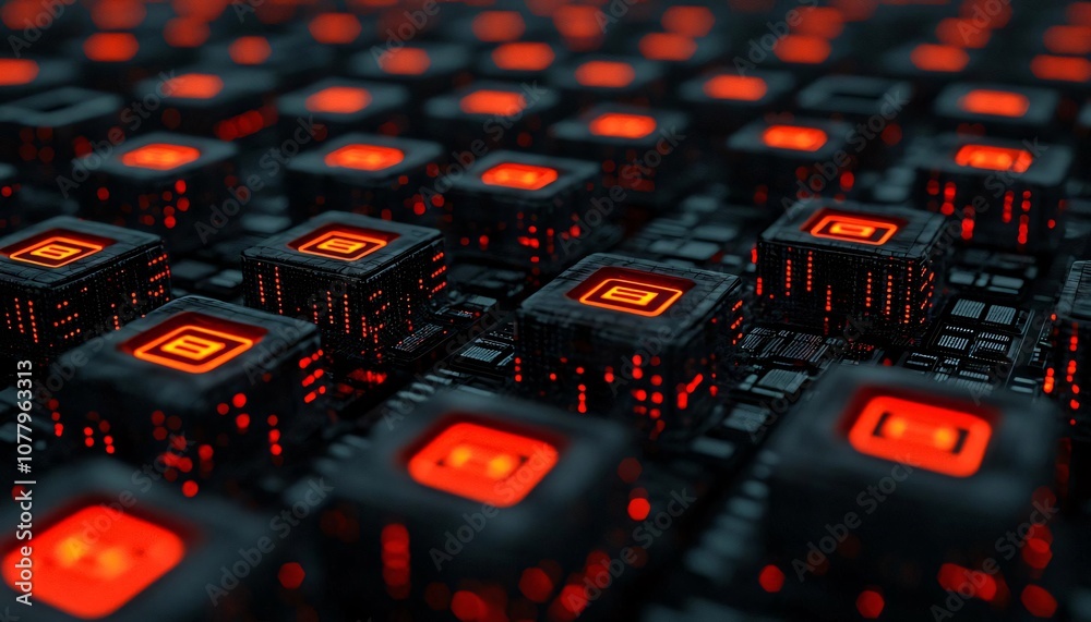 Abstract close-up of illuminated computer circuits creating a vibrant digital pattern with glowing elements. Abstract close-up of illuminated computer circuits creating a vibrant digital pattern with glowing elements.