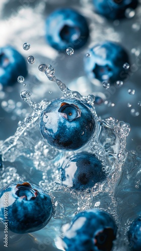 Close-up of fresh blueberries splashing in