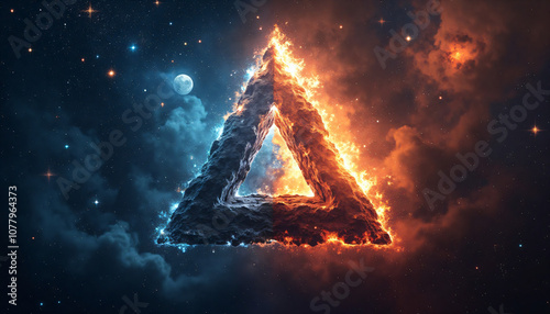 a large triangle made up of fire in space photo