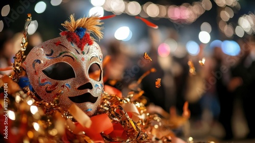 Festive mask and decorations for ecuadorian carnaval de guaranda celebration photo