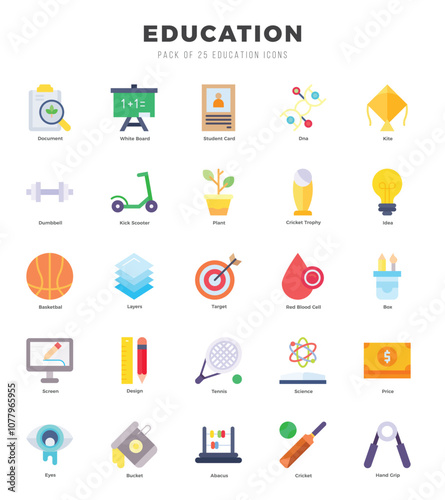 Collection of Education 25 Flat Icons Pack.