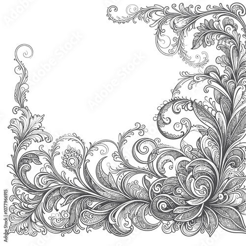 Filigree border with delicate lace-inspired patterns, soft curves, and gentle flourishes vector