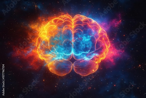 vibrant explosion of a rainbowcolored human brain symbolizing cognitive overload and creative inspiration with abstract elements representing psychology and mental health awareness