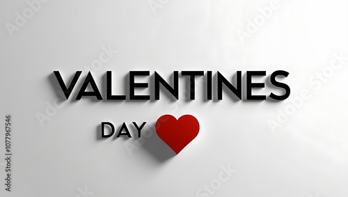 Black 3D Text "Valentines Day" with Red Heart on White Background