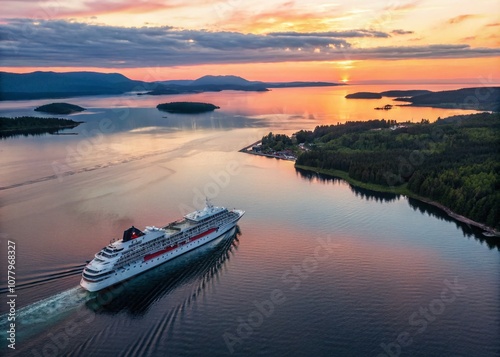 Wallpaper Mural Majestic Cruise Ship Sailing Through Tranquil Waters at Sunset, Capturing the Beauty of Macro Photography in Nature's Serene Environment and Reflective Seascapes Torontodigital.ca
