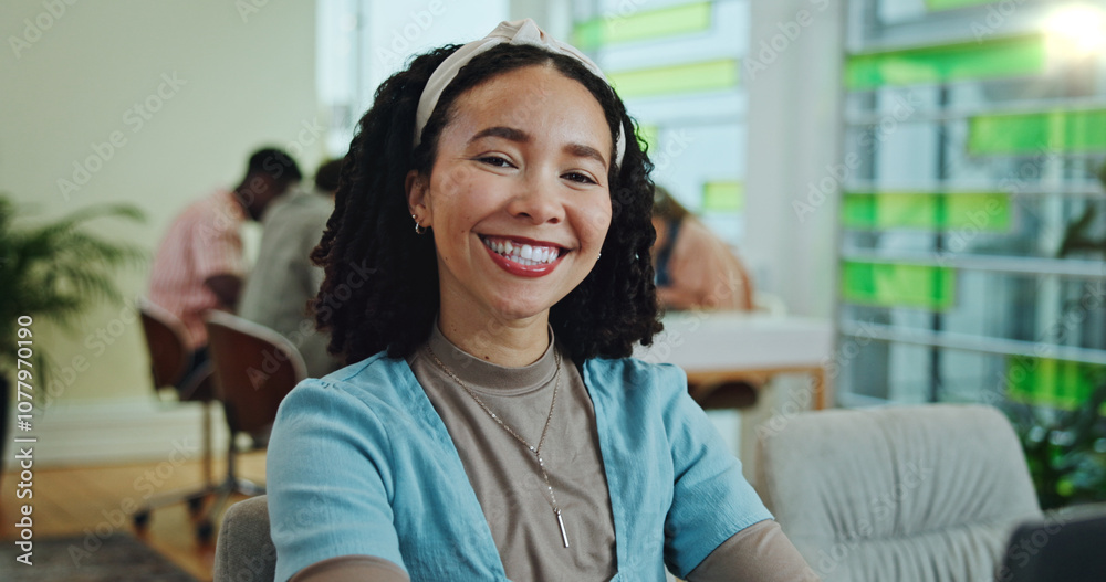 Employee, happy and portrait in office for professional service, confident and career. Business woman, smile and internship in workplace for job ambition, growth and company development in France Employee, happy and portrait in office for professional service, confident and career. Business woman, smile and internship in workplace for job ambition, growth and company development in France