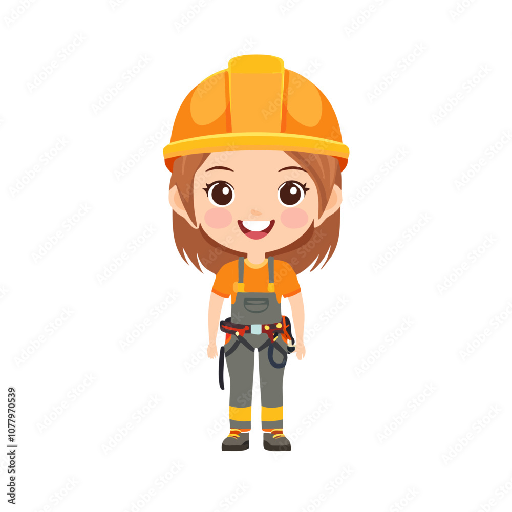 Fototapeta premium Climber Cute Worker Work Job Profession Professional Occupation Cartoon Character 