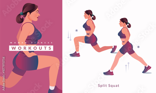 Split Squat exercise, Woman workout fitness, aerobic and exercises.