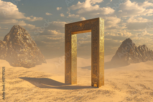 future ancient time portal, portal door, door in the desert  photo