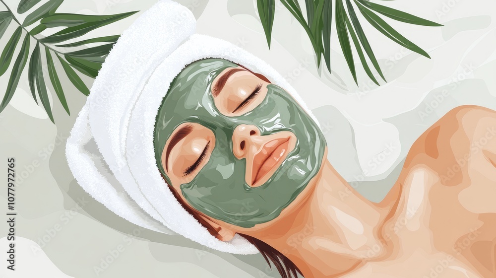 Relaxing Facial Treatment with a Green Mask Relaxing Facial Treatment with a Green Mask