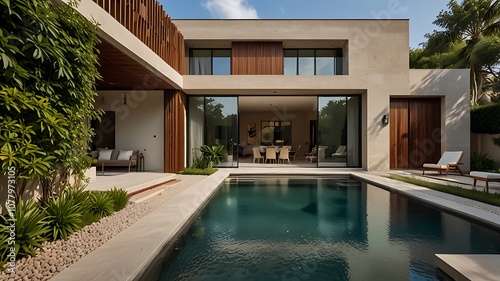 Wallpaper Mural Modern Home with Pool and Lush Greenery, Torontodigital.ca