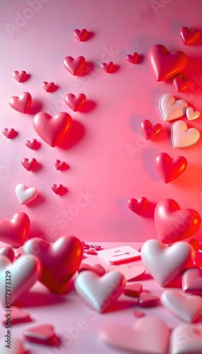 Playful Valentine background with cartoon-style hearts, cupid arrows, and love notes on a bright pink canvas.