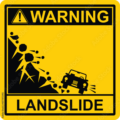 Warning, LANDSLIDE sign and label vector