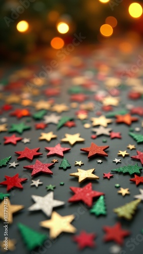 festive holiday confetti scattered on a flat surface