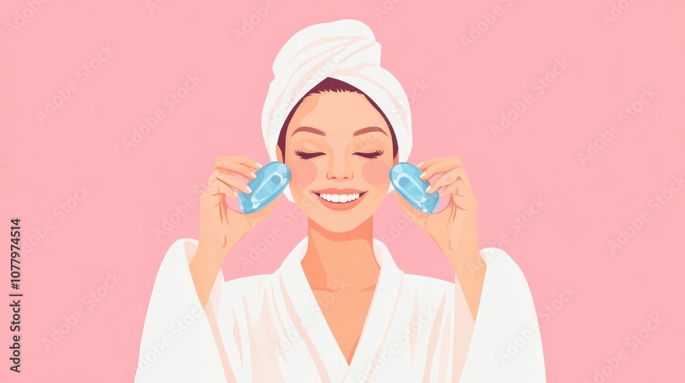 Woman in a White Bathrobe Applying a Face Mask Woman in a White Bathrobe Applying a Face Mask