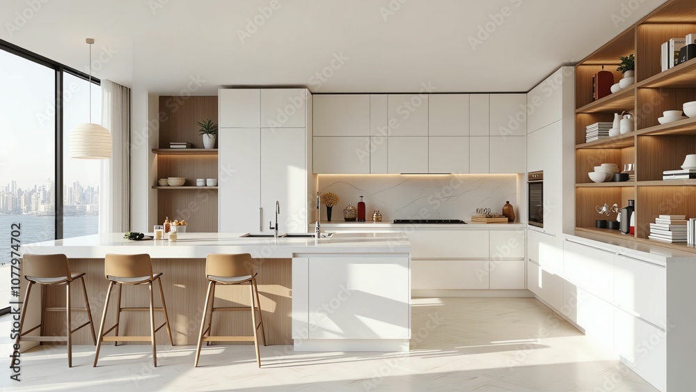 Minimalist and Elegant Kitchen with Wooden Accents and Marble Backsplash Minimalist and Elegant Kitchen with Wooden Accents and Marble Backsplash