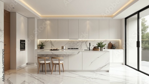 Wallpaper Mural Minimalist and Elegant Kitchen with Wooden Accents and Marble Backsplash Torontodigital.ca