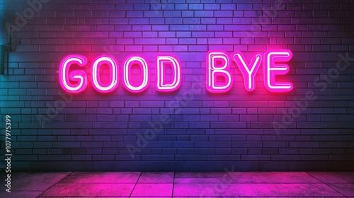 Good Bye Retro Neon Sign on Trendy Background. AI Generative