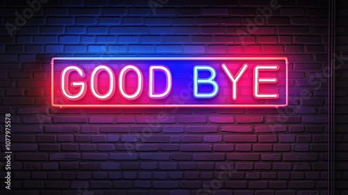 Good Bye Retro Neon Sign on Trendy Background. AI Generative photo